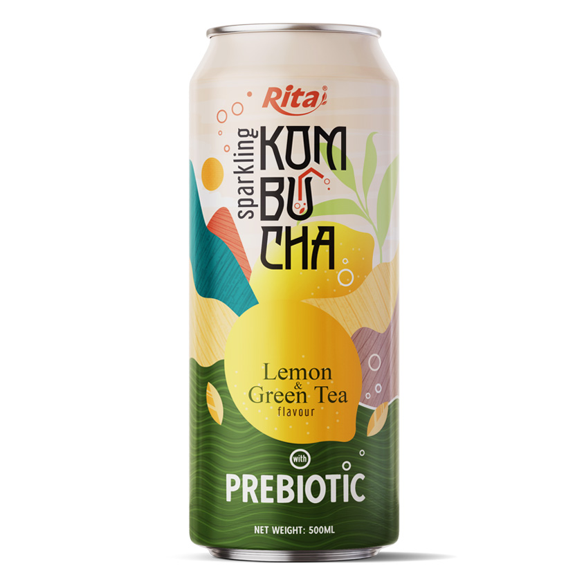 Rita Sparkling Kombucha Lemon and Green Tea Flavour with Prebiotic 500ml Can